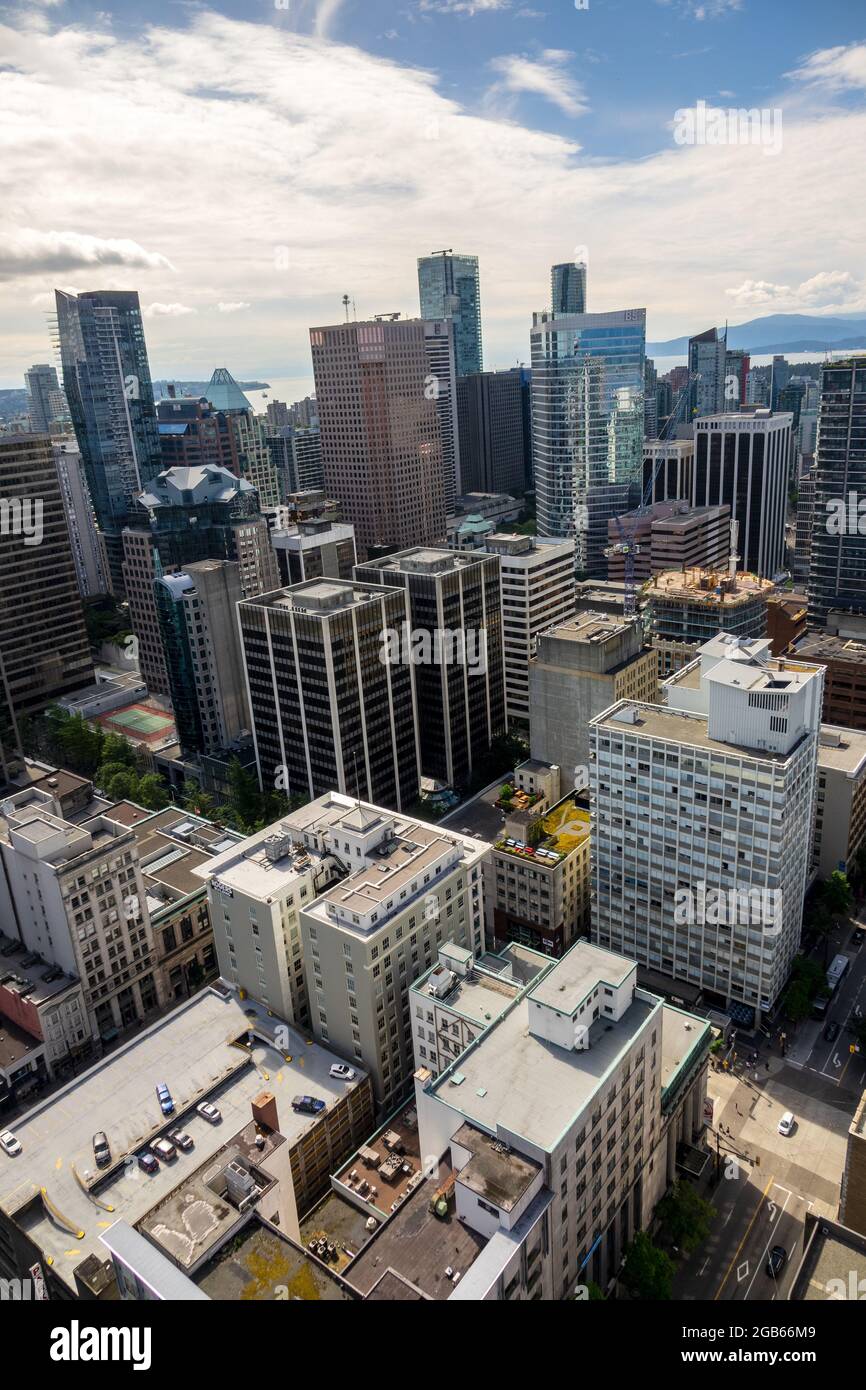 Downtown Vancouver British Columbia Aerial Skyscrapers Vancouver Canada Stock Photo