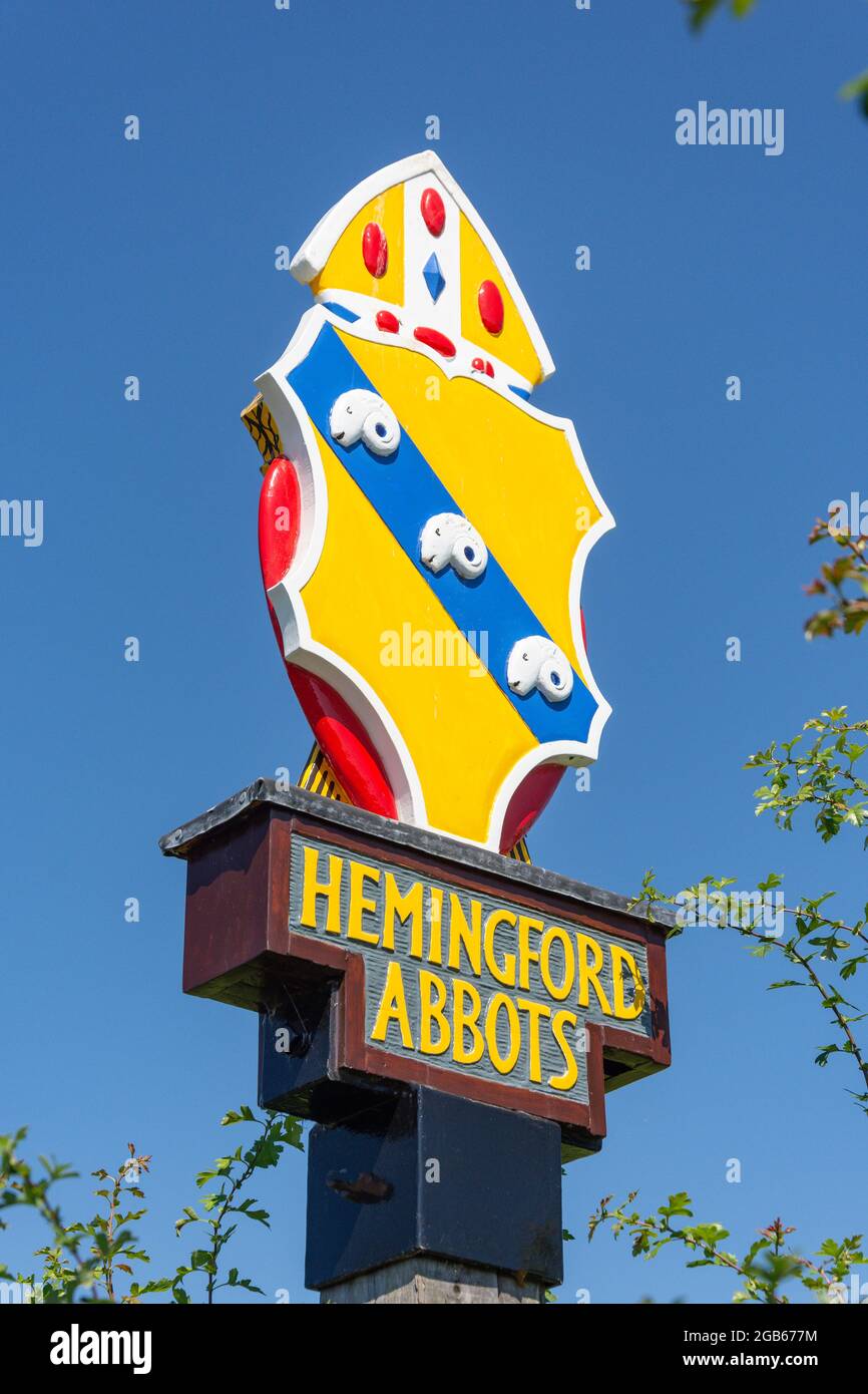 Village sign, Hemingford Abbots, Cambridgeshire, England, United Kingdom Stock Photo