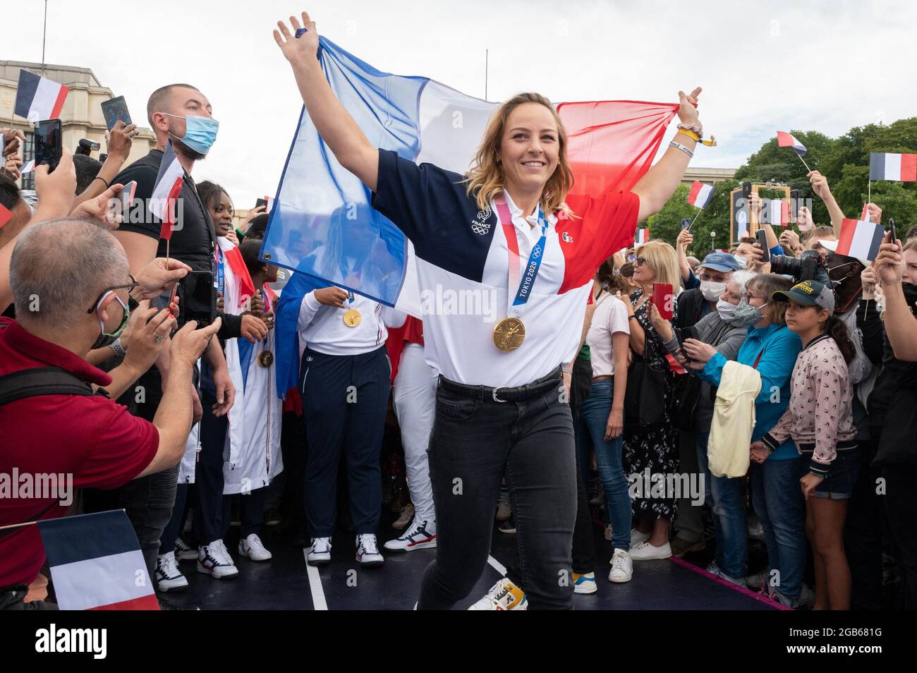 Margaux Pinot in the Fan Zone during her return from the Tokyo 