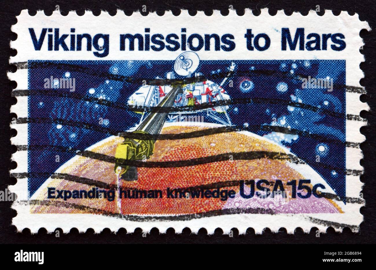 UNITED STATES OF AMERICA - CIRCA 1978: a stamp printed in the USA shows Viking 1 Lander Scooping Up Soil on Mars, 2nd Anniversary of Landing of Viking Stock Photo