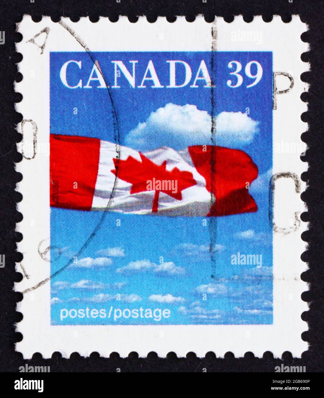 CANADA - CIRCA 1987: a stamp printed in the Canada shows Canadian Flag ...