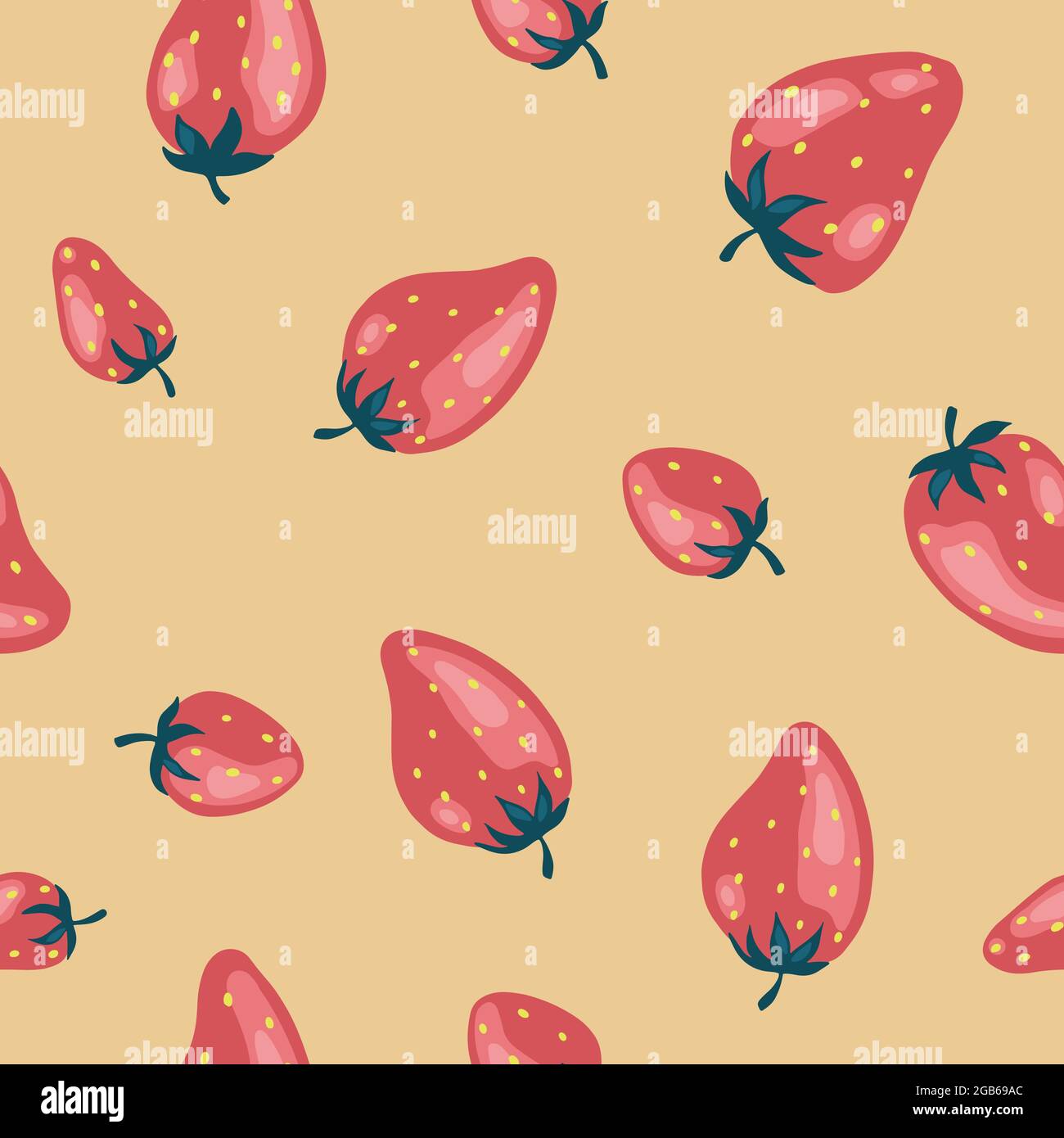 Seamless pattern of fresh strawberry background. Used for magazine, book,card, menu cover, web pages. Stock Vector