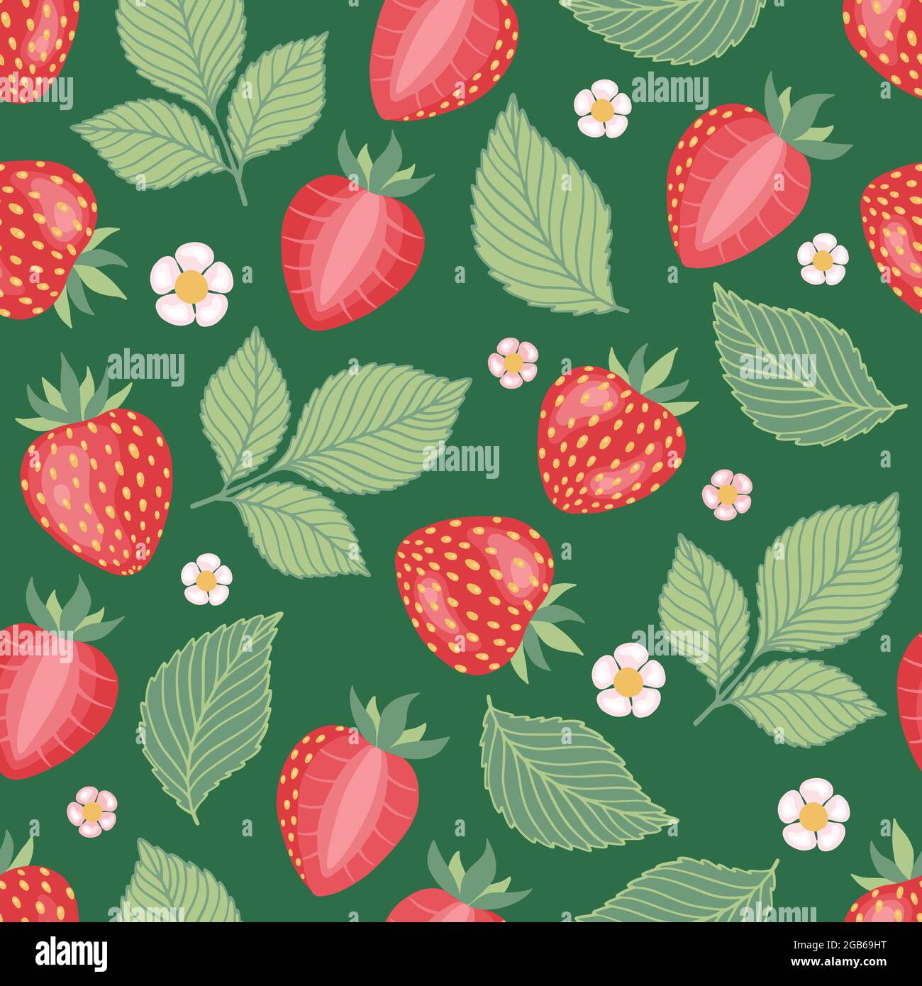 Cartoon bright strawberries seamless pattern. Vector background of fresh farm organic berry used for magazine, book,card, menu cover, web pages. Stock Vector