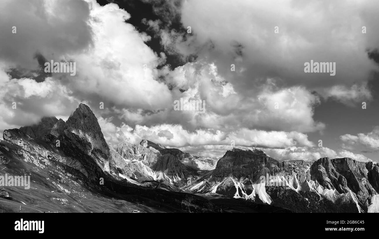 Mountain peaks under the sky with clouds Dolomites Italy Stock Photo ...