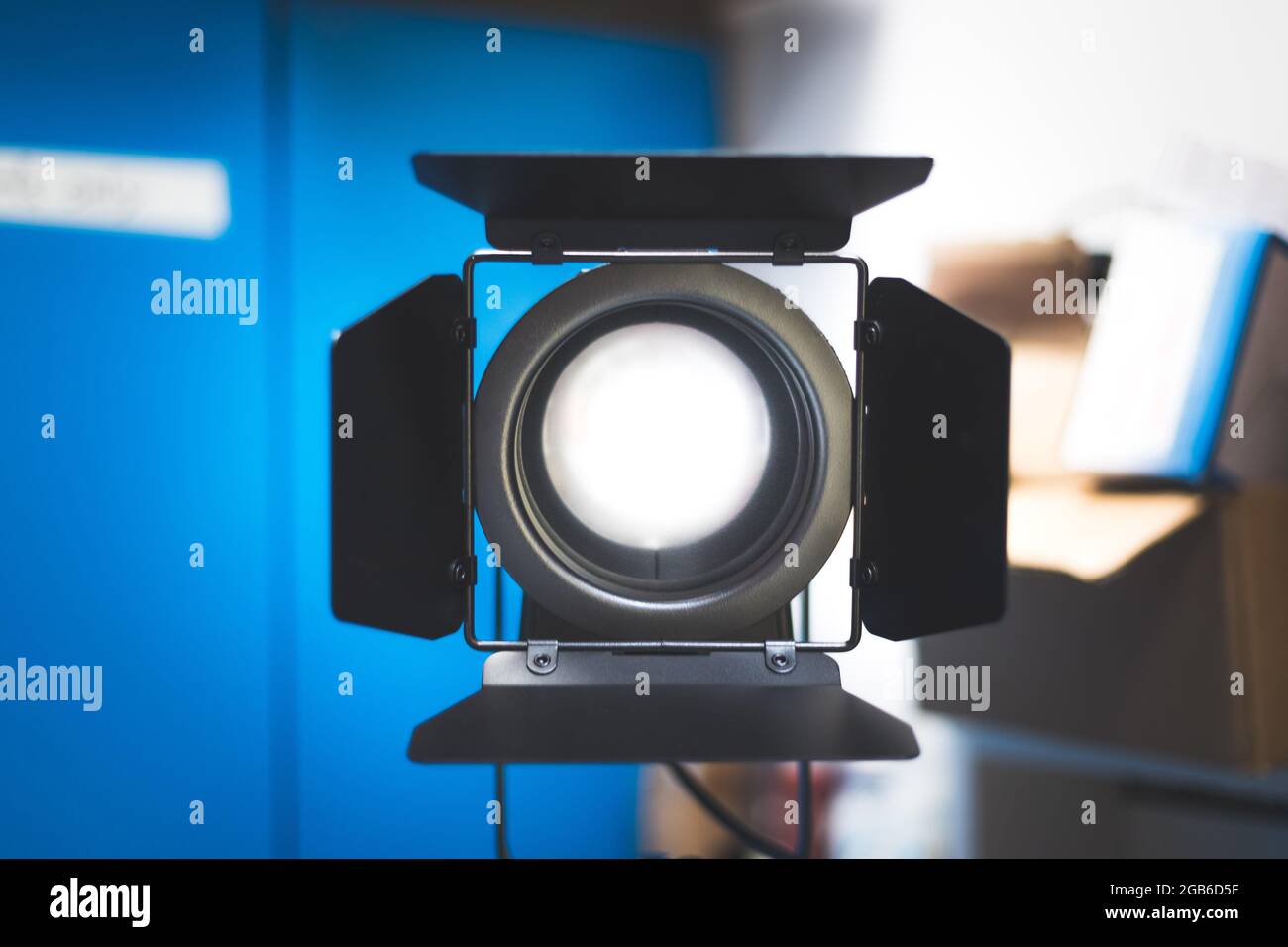 Professional studio spotlight in a TV studio. Lighting equipment for