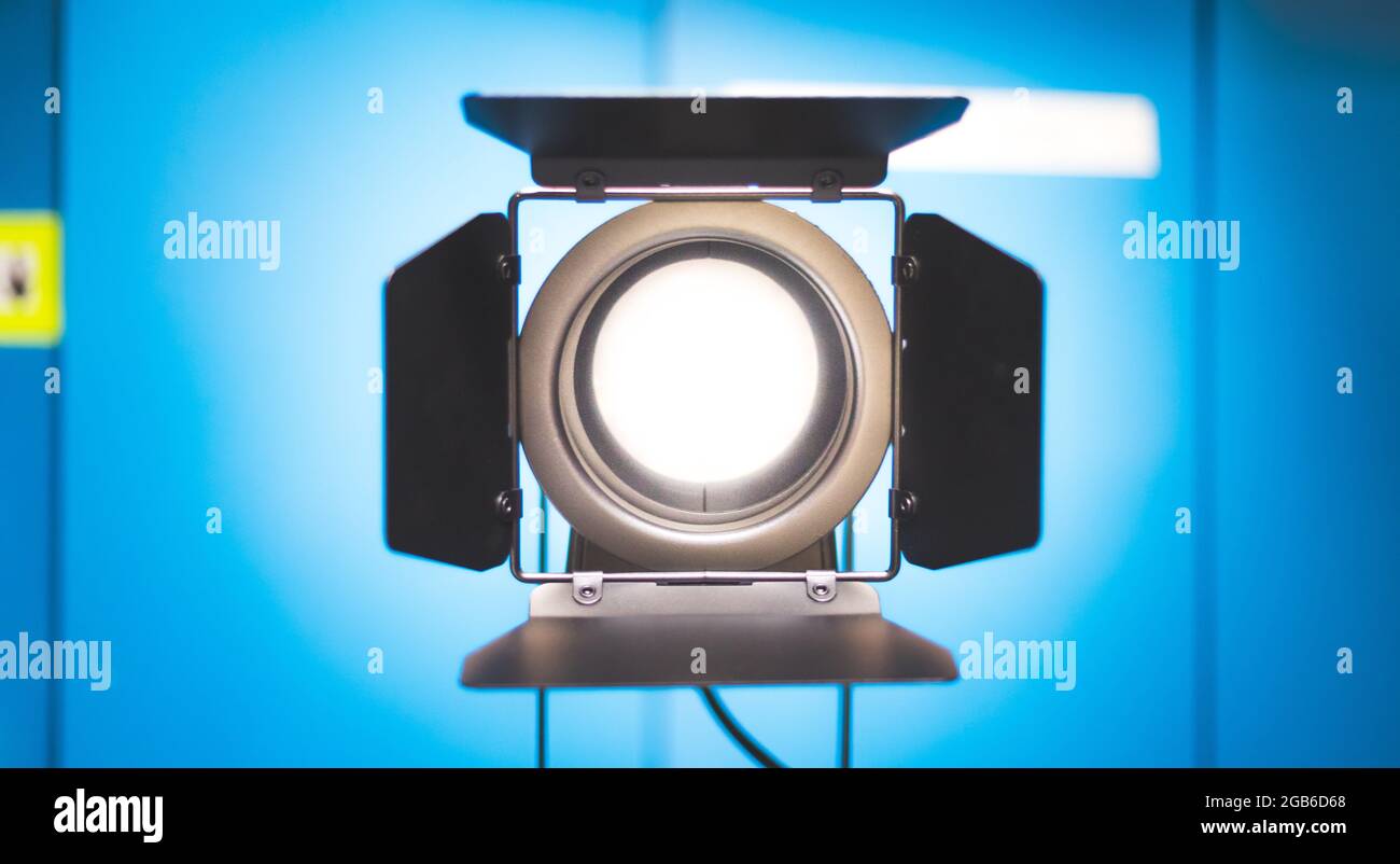 Professional studio spotlight in a TV studio. Lighting equipment for