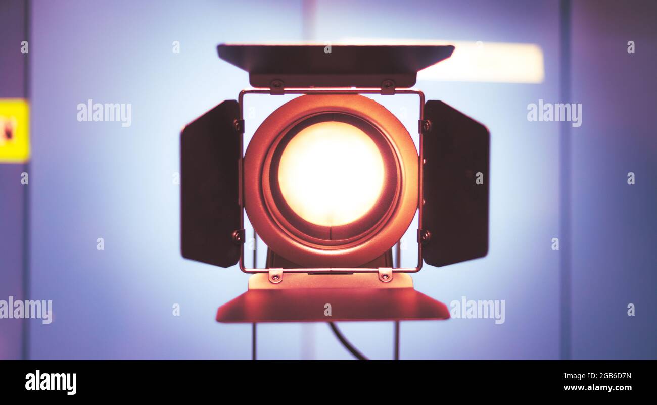 Studio Camera Spotlight Professional studio spotlight in a TV studio. Lighting equipment for ...