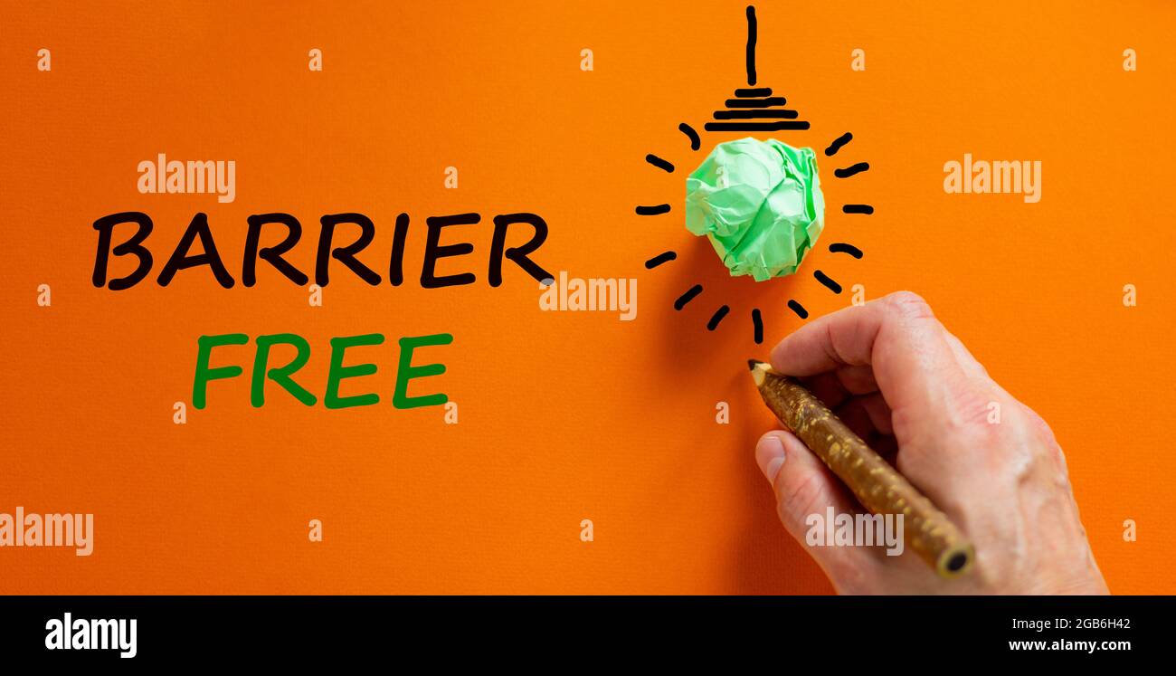 Barrier free symbol. Businessman writing words 'Barrier free', isolated ...
