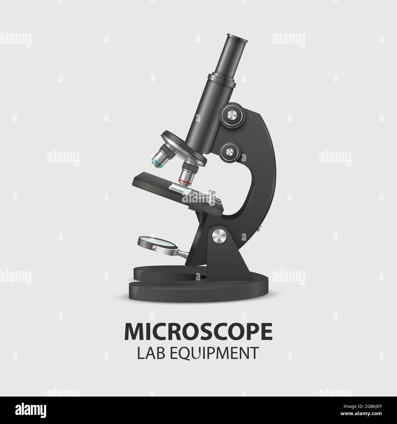 Microscope Parts, Structure Anatomy. Vector 3d Realistic Black Laboratory Microscope Isolated on