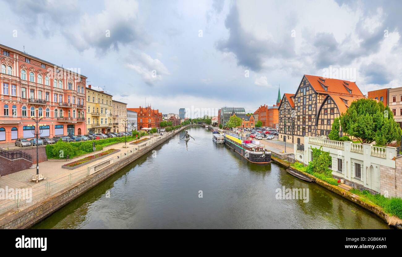 Panoramic view of Bydgoszcz, Poland. Brda river and buildings of old town Stock Photo