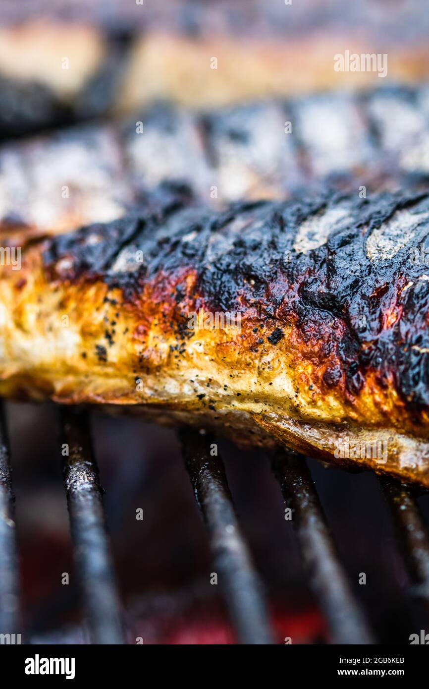 Grilled fish on charcoal grill. Fresh fish barbecue Stock Photo Alamy