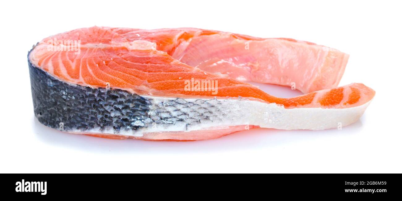 fresh salmon steak isolated on white Stock Photo - Alamy