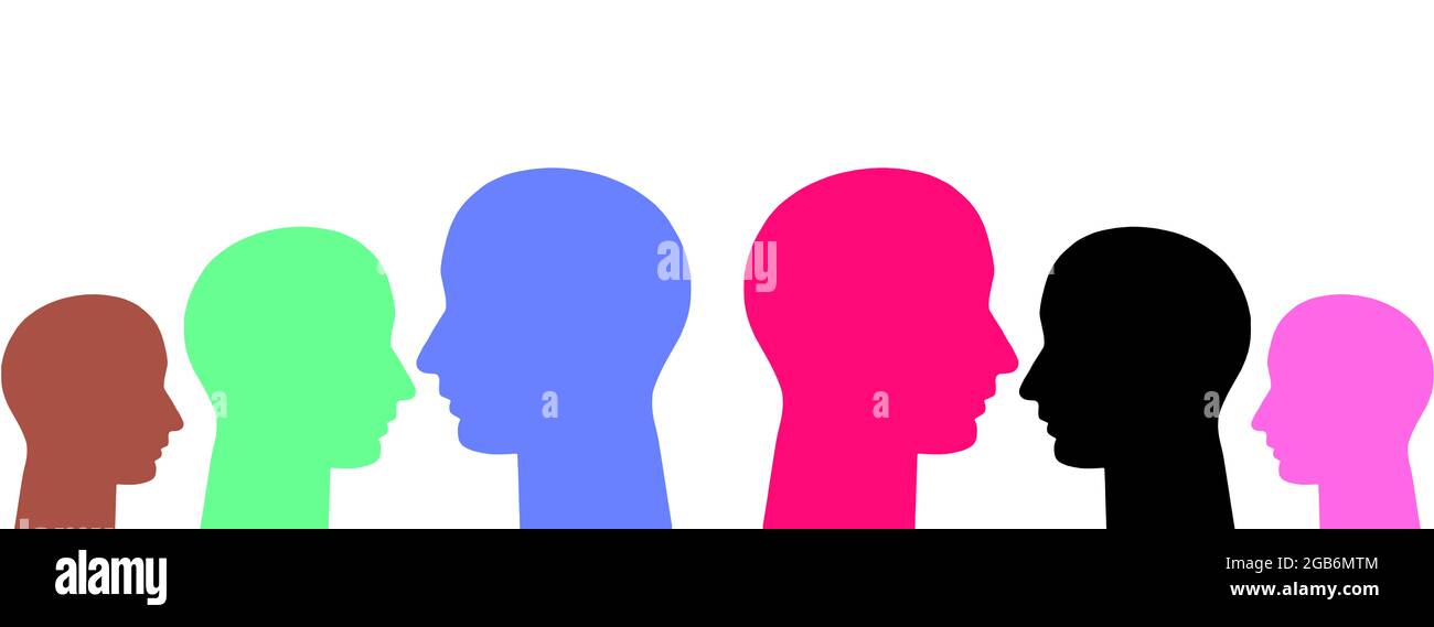 silhouettes of multicolored heads of a crowd of people idea Stock Photo