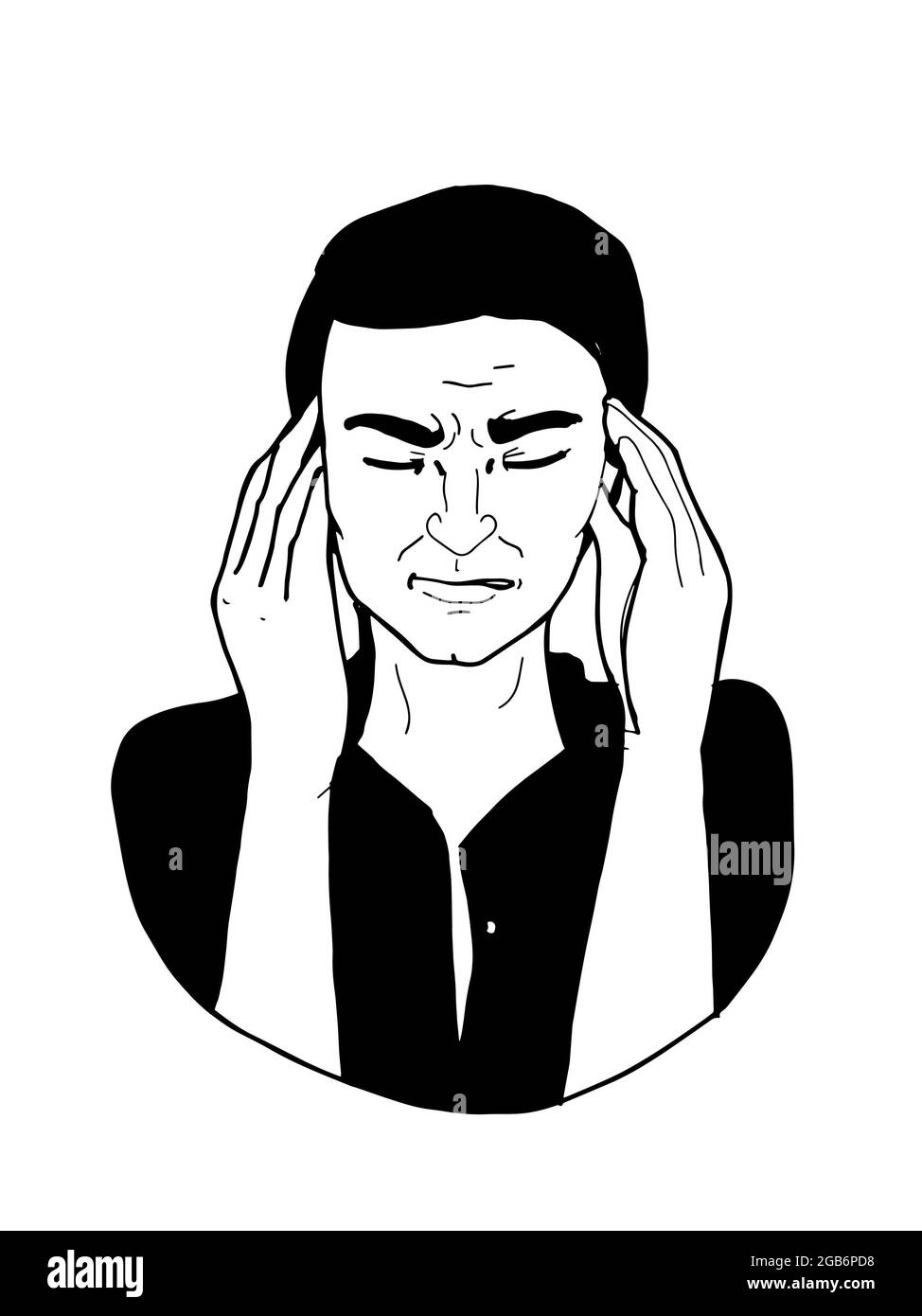 A headache , man, half body illustration,black white colors Stock Photo