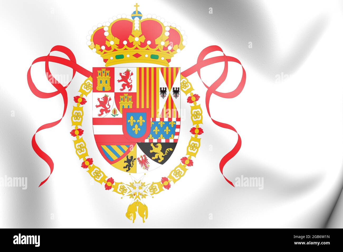3D Bourbonic flag, Spain (1701-1760). 3D Illustration. Stock Photo