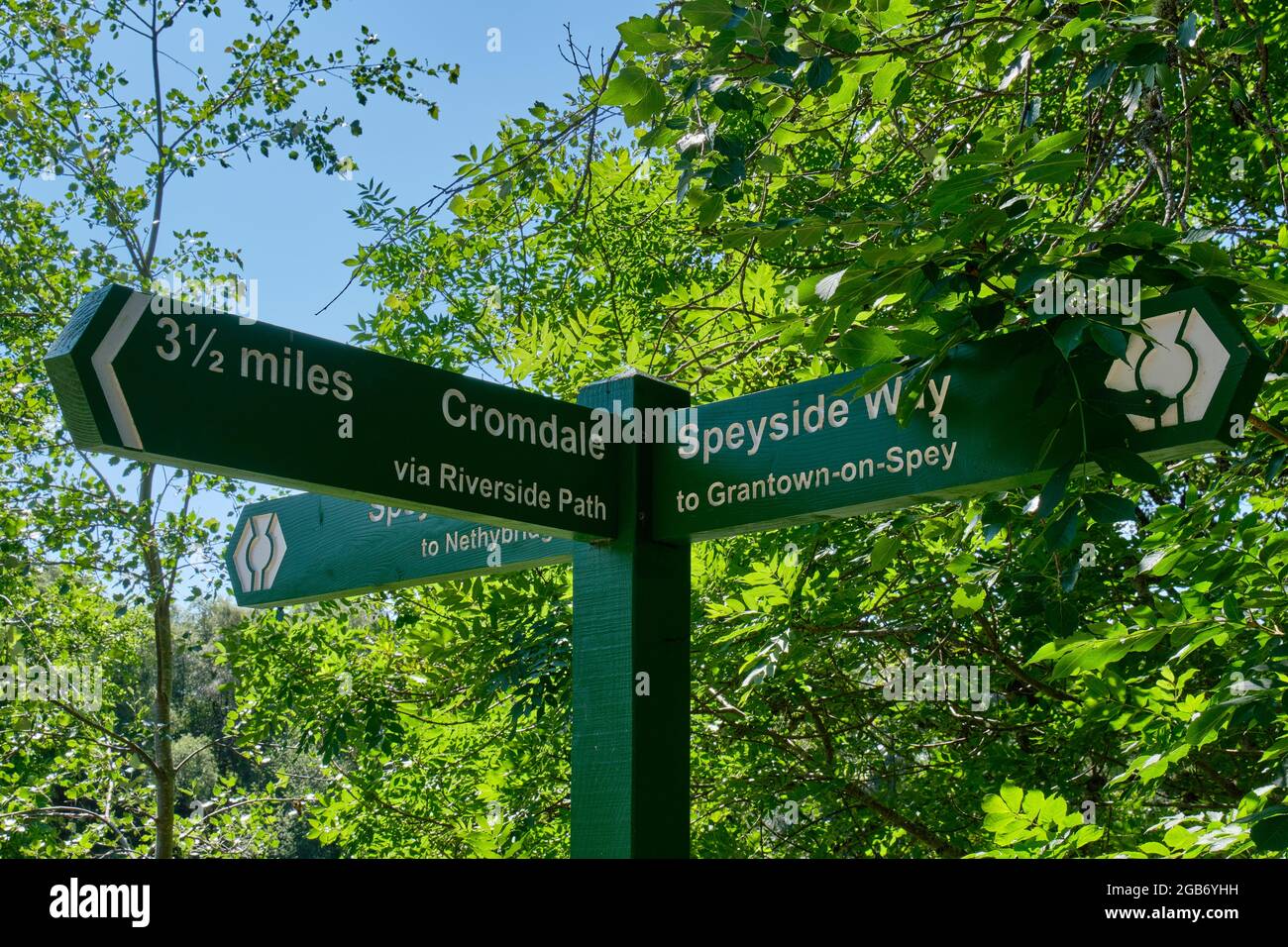 The Speyside Way signpost near Cromdale, near Grantown-on-Spey, Speyside, Scotland Stock Photo