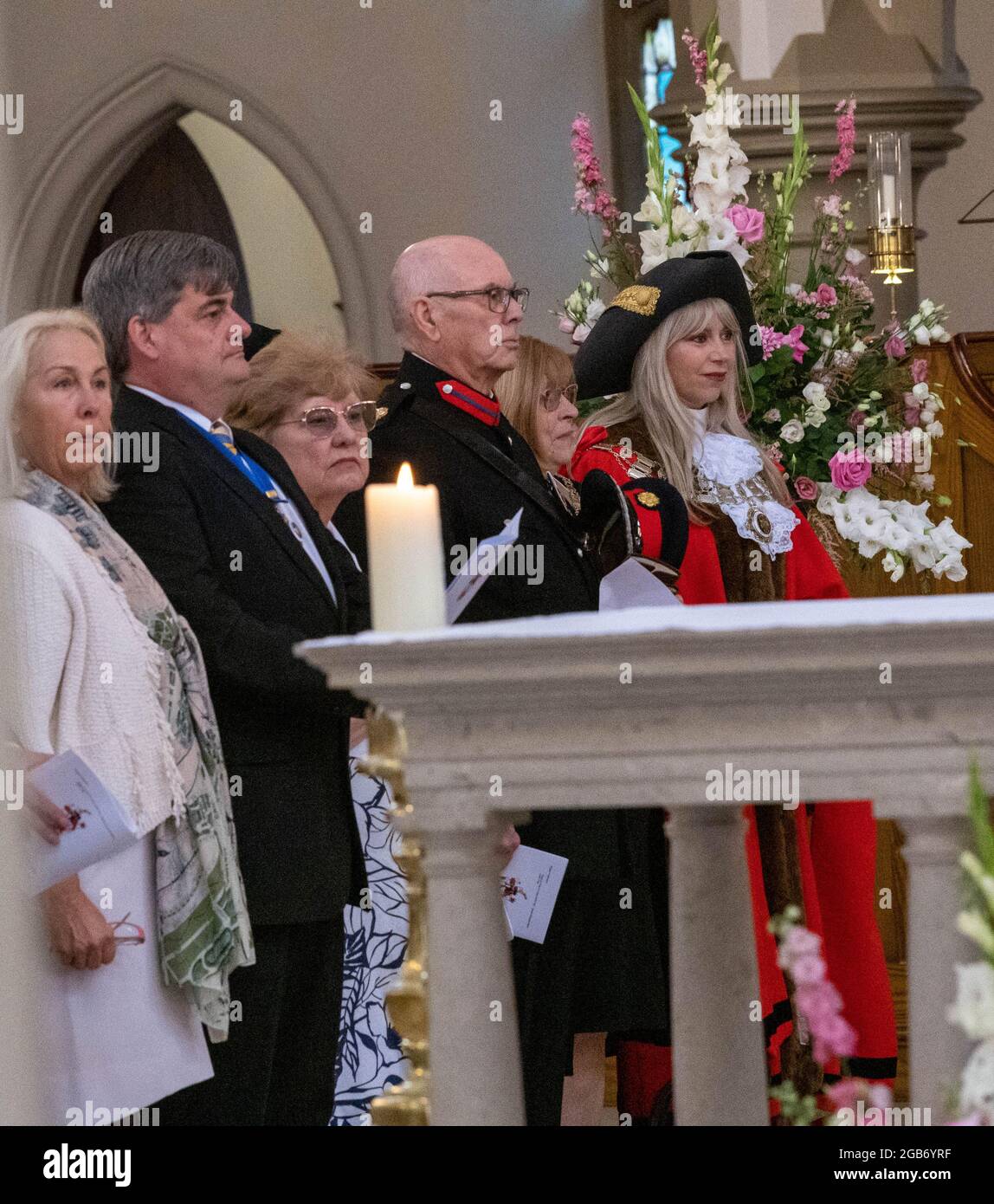 Brentwood, UK. 02nd Aug, 2021. Brentwood Essex 2nd August 2021 A solemn Vespers service for the inauguration of Councillor Ms Olivia Sanders Mayor of Brentwood at the Roman Catholic Cathedral of St Mary and St Helen Brentwood attended by nine mayors and Council Chairmen, as well as Mark Francois MP for Rayleigh and Wickford. Credit: Ian Davidson/Alamy Live News Stock Photo