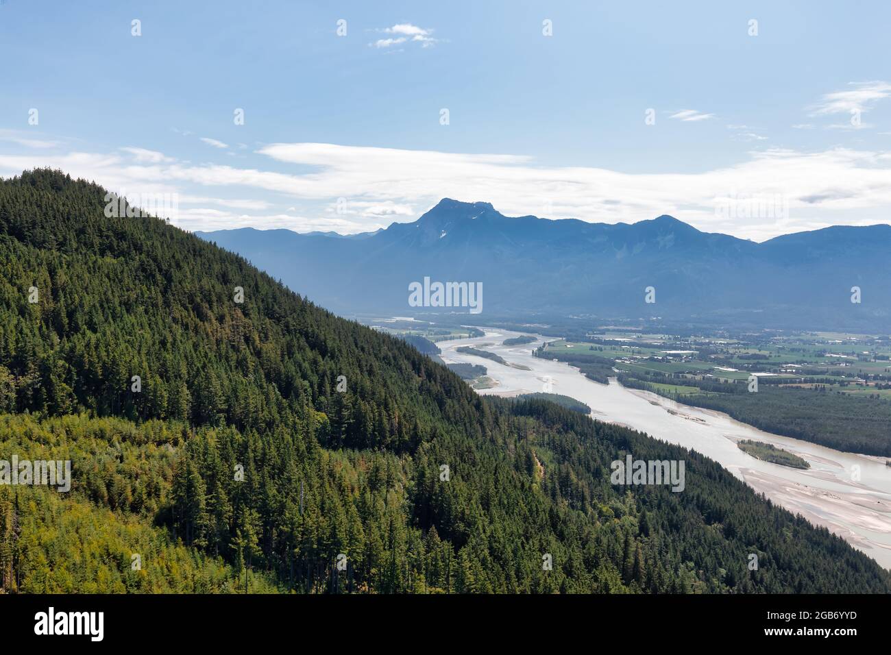 Aerial View of Fraser Valley with Canadian Nature Mountain Landscape Background. Stock Photo