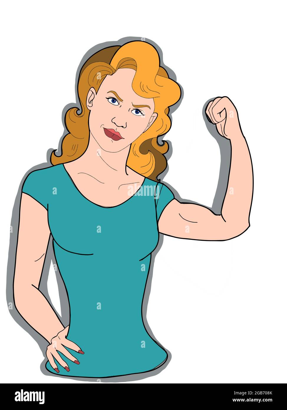 cartoon pop art , strong woman blonde hair , characters , strong arms half  body Stock Photo - Alamy