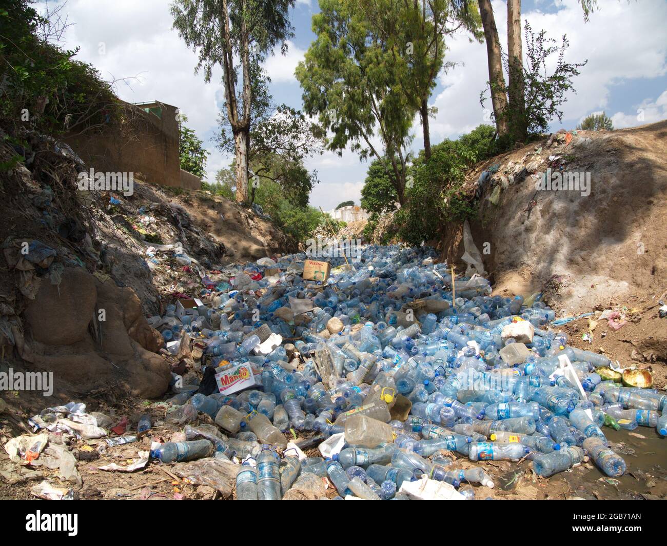Waste dump of plastic showing environmental destruction and need for recycling Harar, Ethiopia