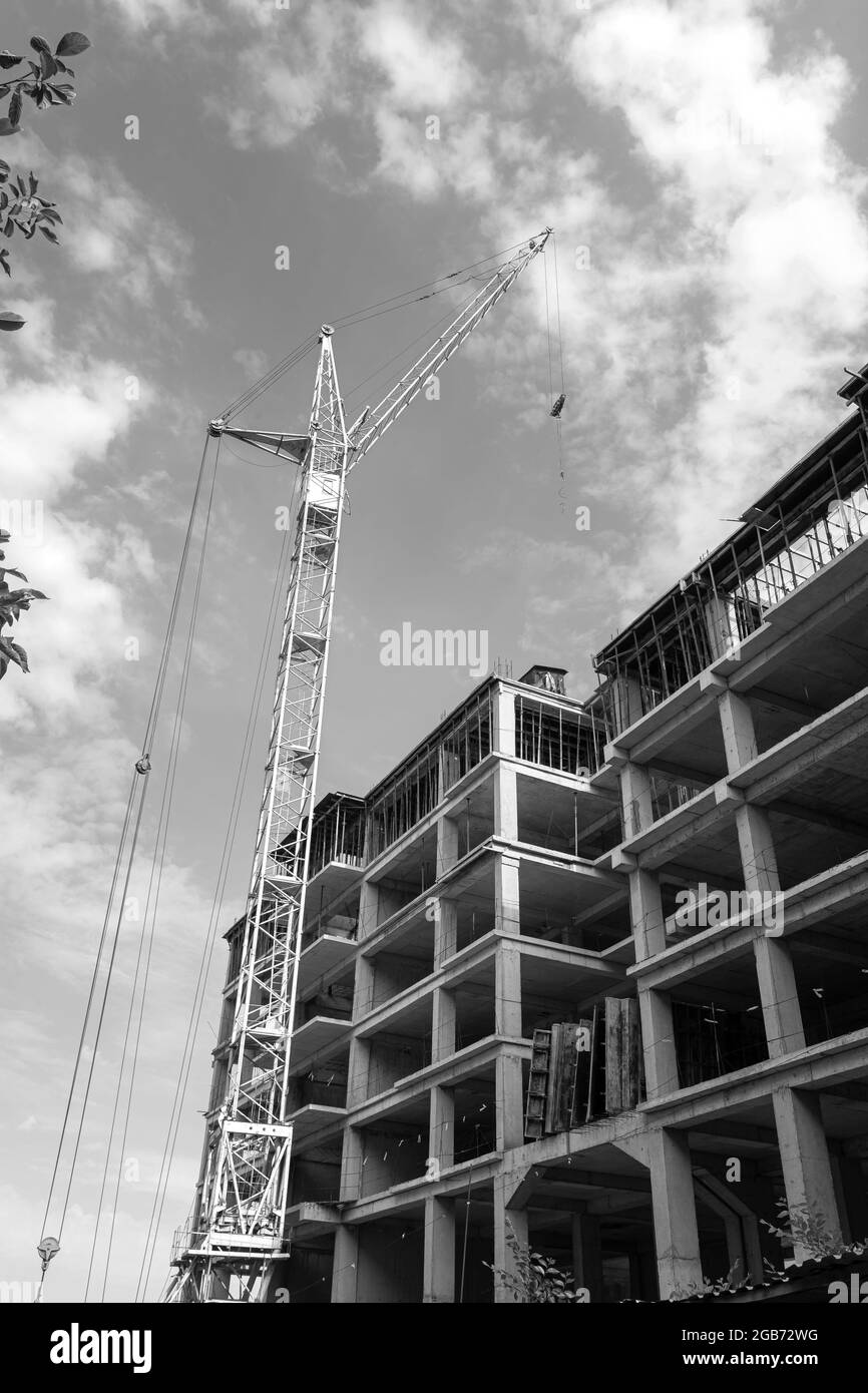 Black and white photo of a multi-storey residential building under ...