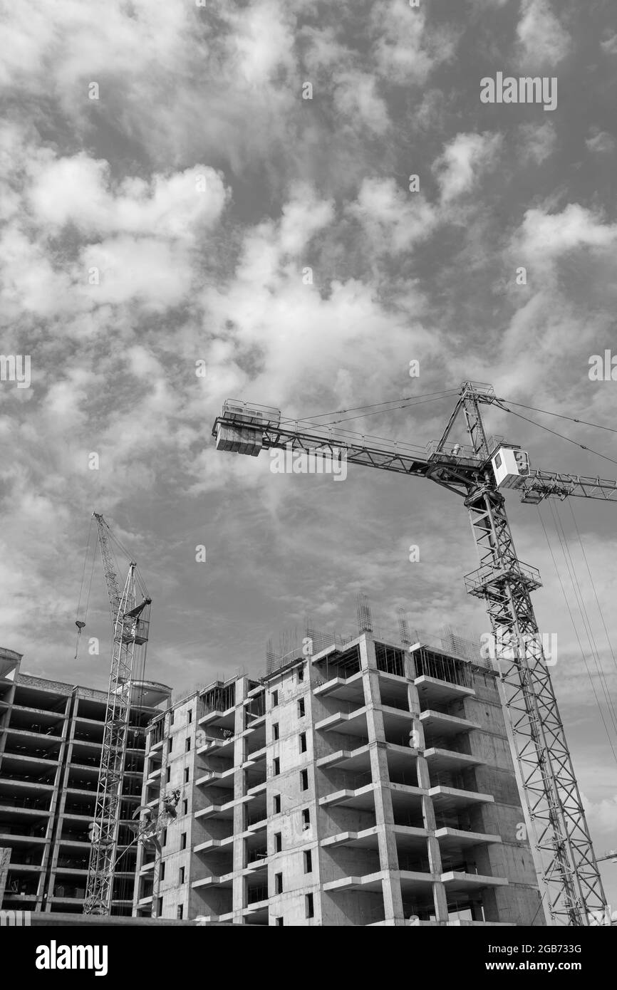Black and white photo of a multi-storey residential building under ...
