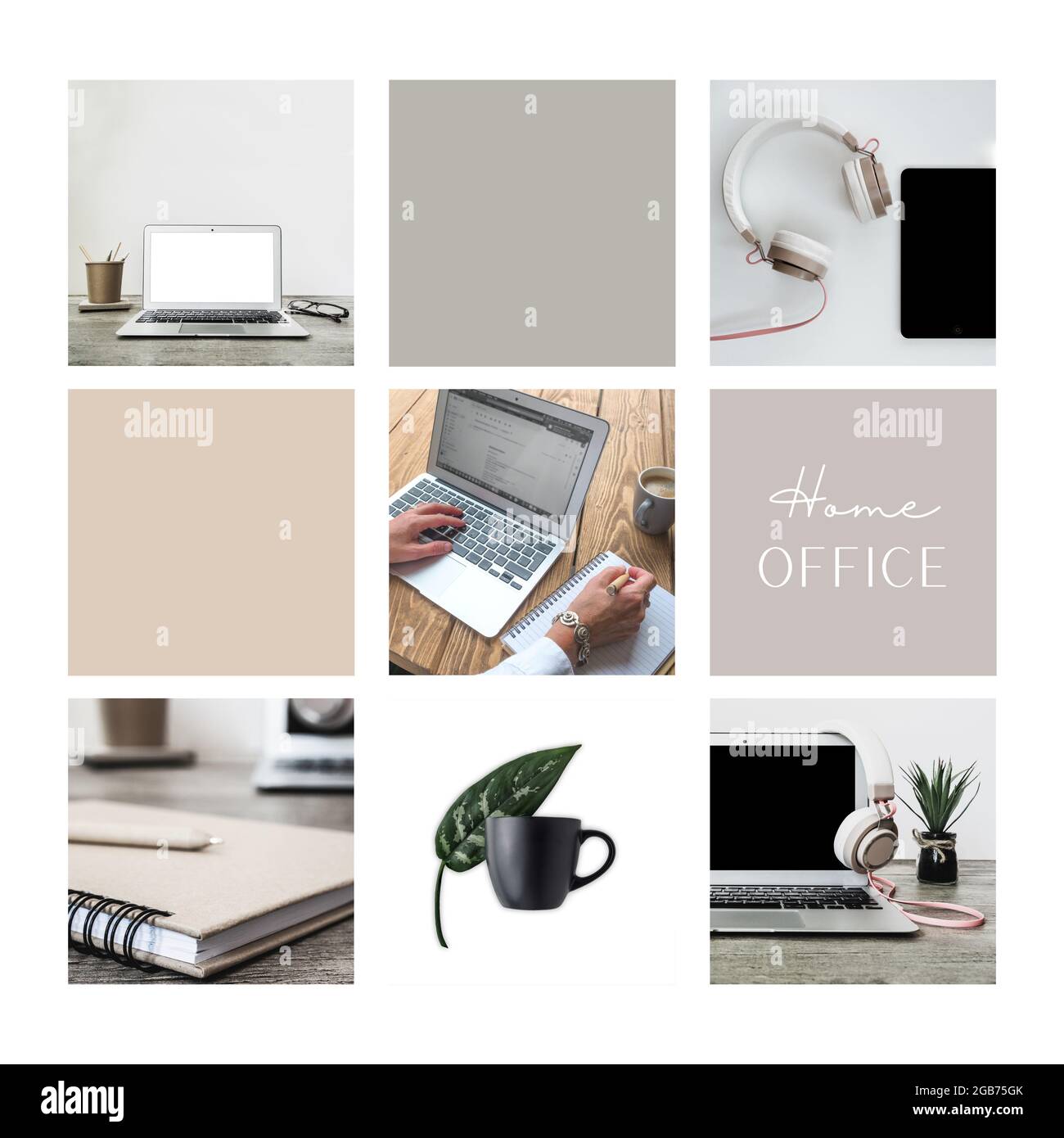 Home office concept. Collage of five images with home office workspace.  Mood board with copy space. Social media template Stock Photo - Alamy