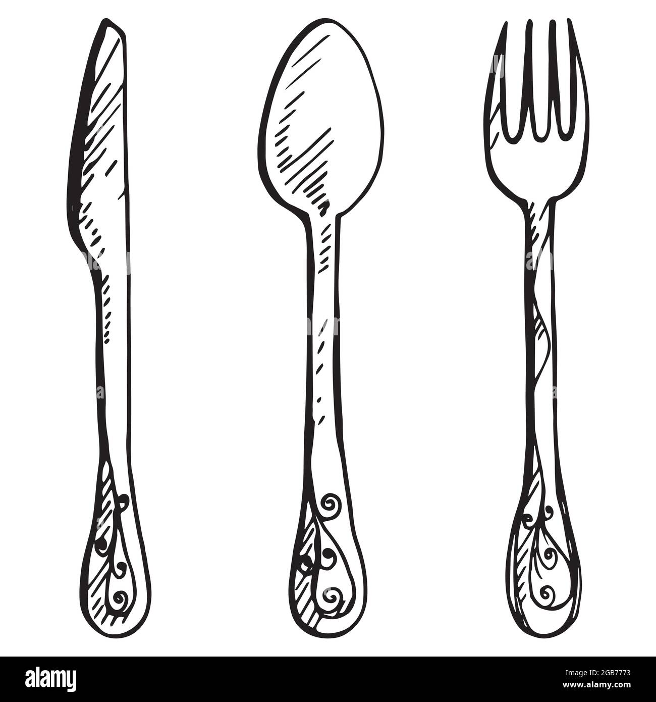 Doodle style eating utensils illustration in vector format including