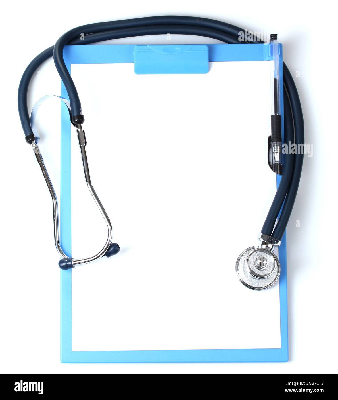 stethoscope and blue clipboard isolated on white Stock Photo - Alamy