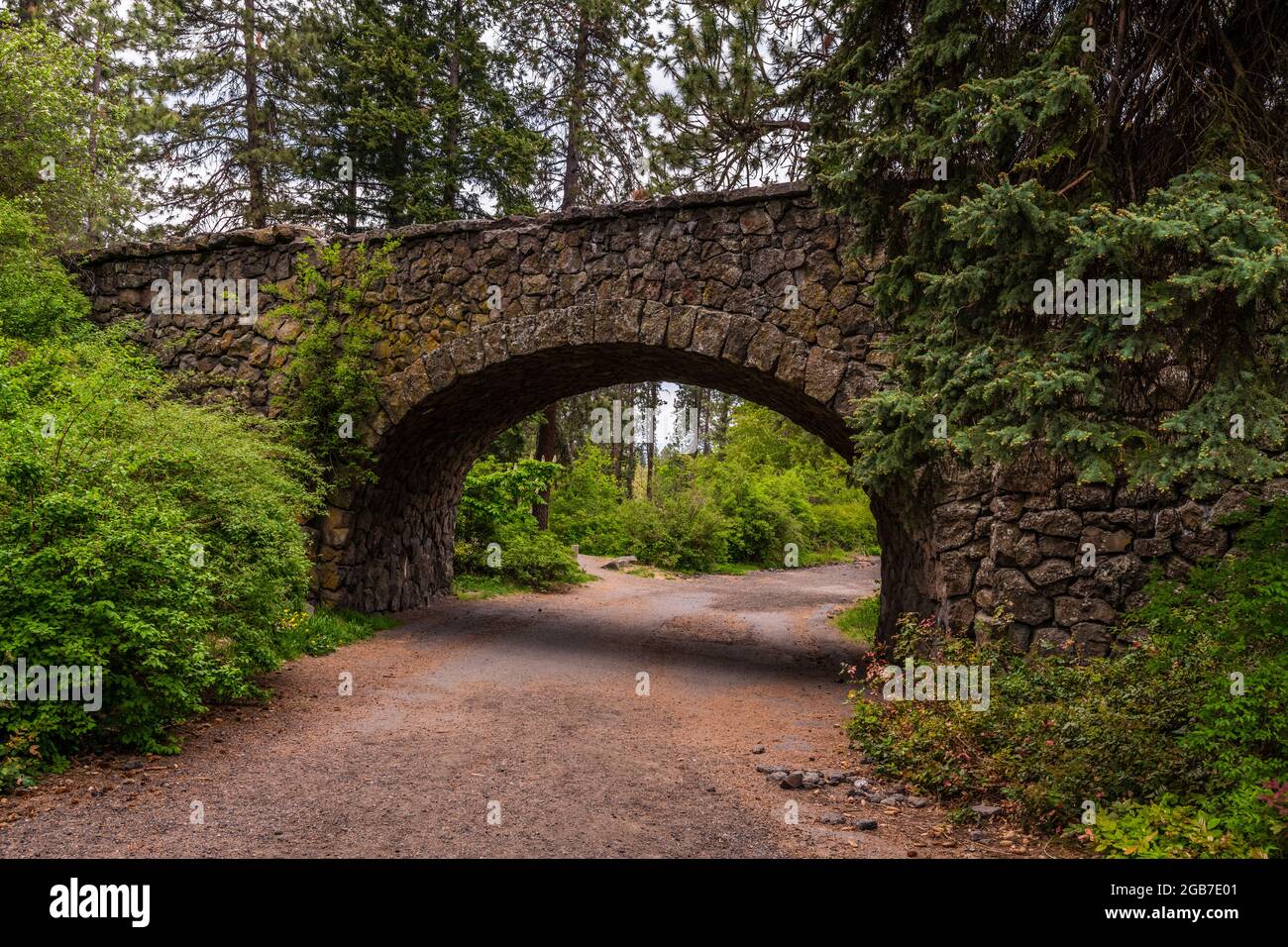 Stone Footbridge At Manito Park, Spokane, Washington. Stock Photo