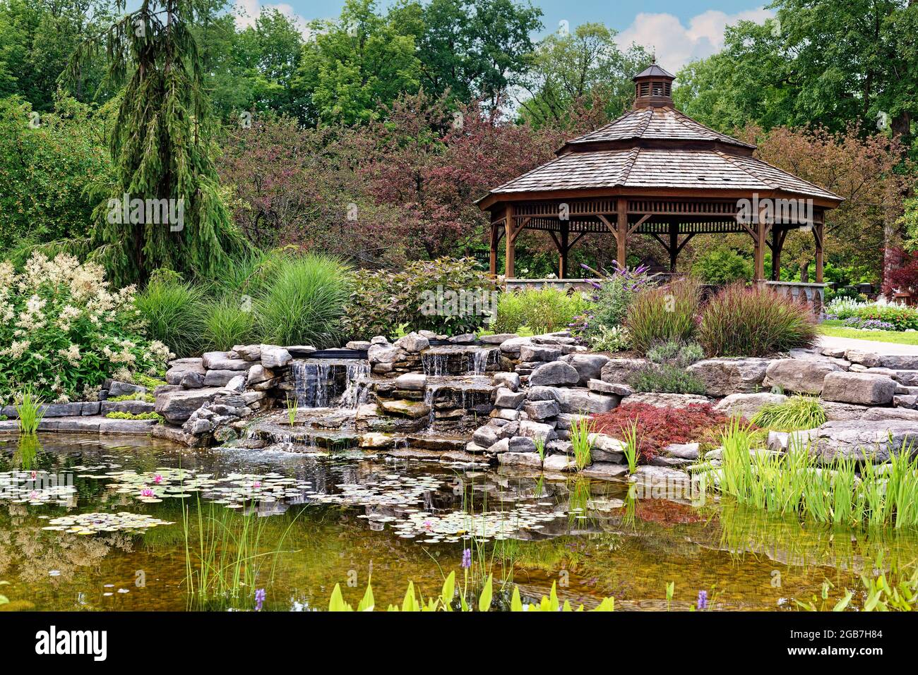 Garden with Gazebo and Pond Stock Photo Alamy