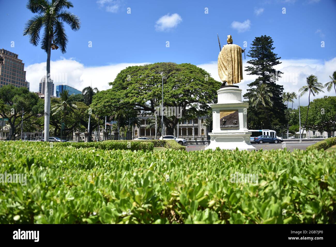 Oahu, HI. U.S.A. 6/3/2021. King Kamehameha I (July 1782-May 1819) Unified Hawaiian Islands circa 1810. Sculptor: Gould. 18-foot bronze. State monument Stock Photo