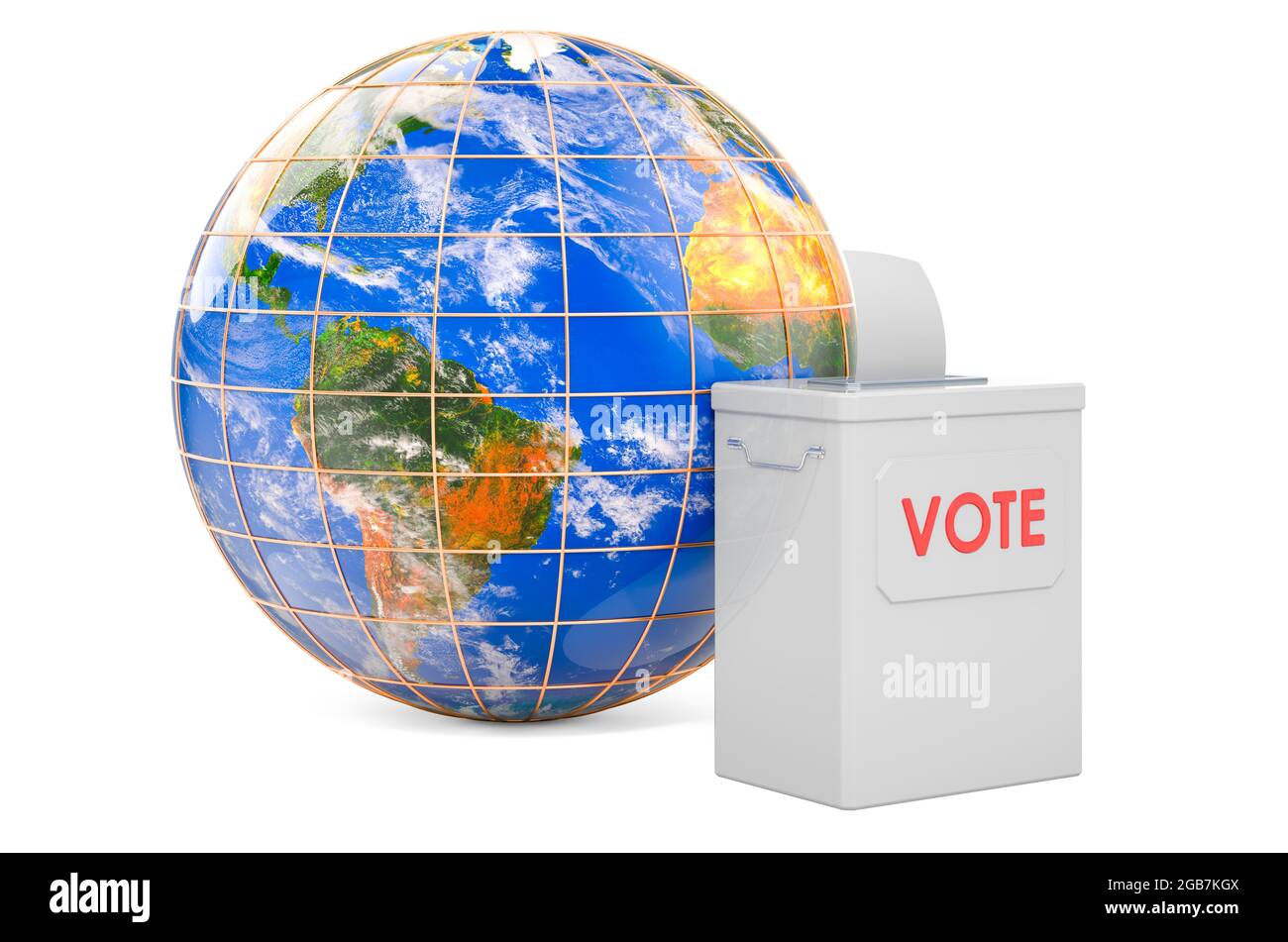 Ballot box with Earth Globe. 3D rendering isolated on white background isolated on white background Stock Photo