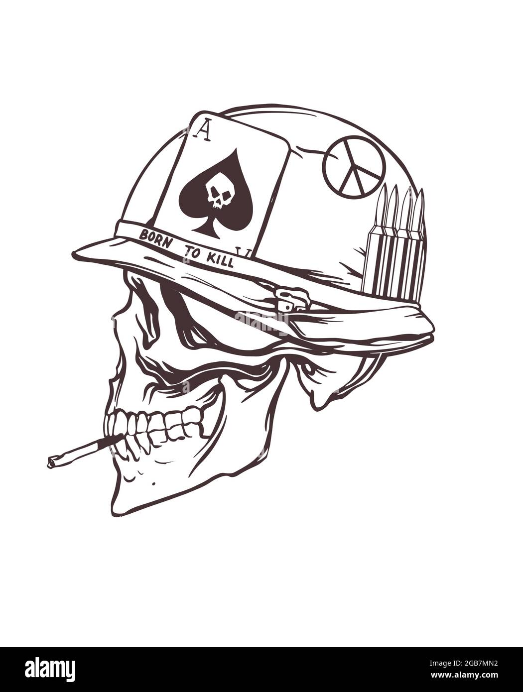 Drawing of the skull of an American soldier in the Vietnam War. Vector illustration Stock Vector