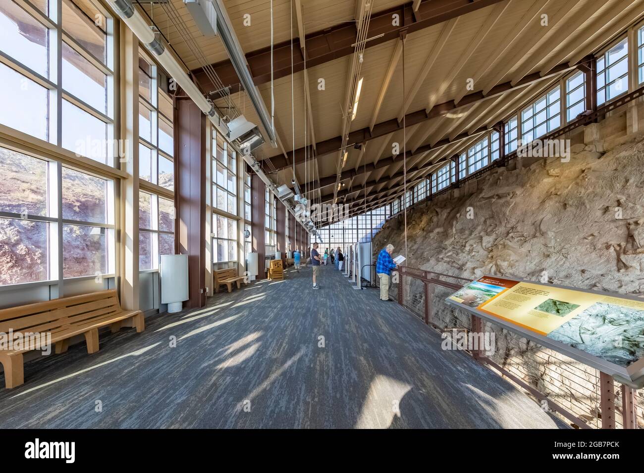 Modernist architecture of the Quarry Exhibit Hall, designed by Anshen and Allen as part of the Mission 66 NPS effort, in Dinosaur National Monument on Stock Photo