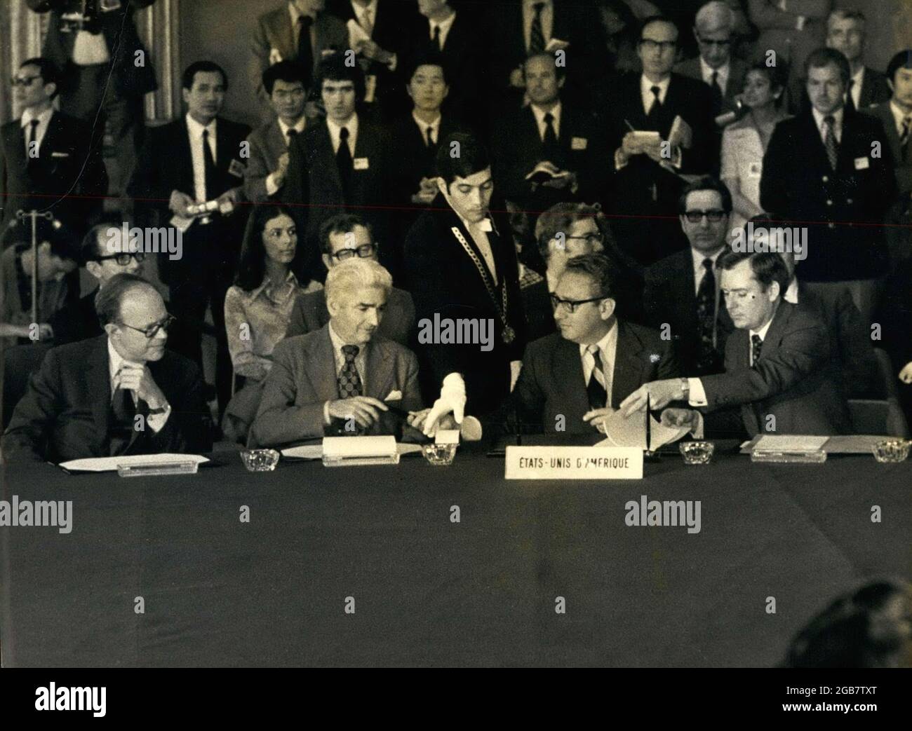 Paris, France. 13th June, 1973. US National Security Advisor HENRY KISSINGER, seated front second from right, and WILLIAM SULLIVAN who served as Chief Deputy to Kissinger, during the Paris peace talks. Credit: Keystone Press Agency/ZUMA Wire/Alamy Live News Stock Photo