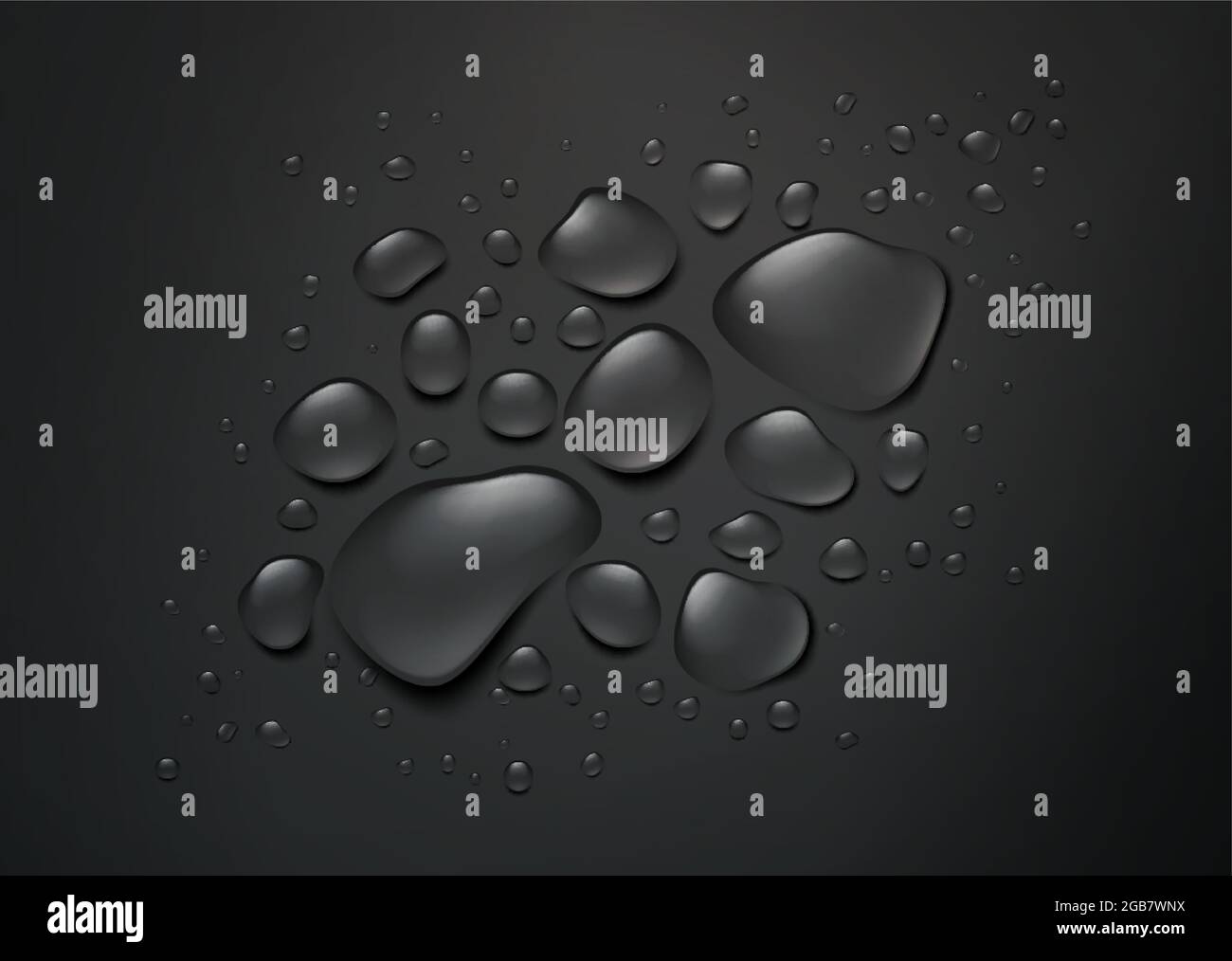 Realistic drops of water on a black background. Black background with ...