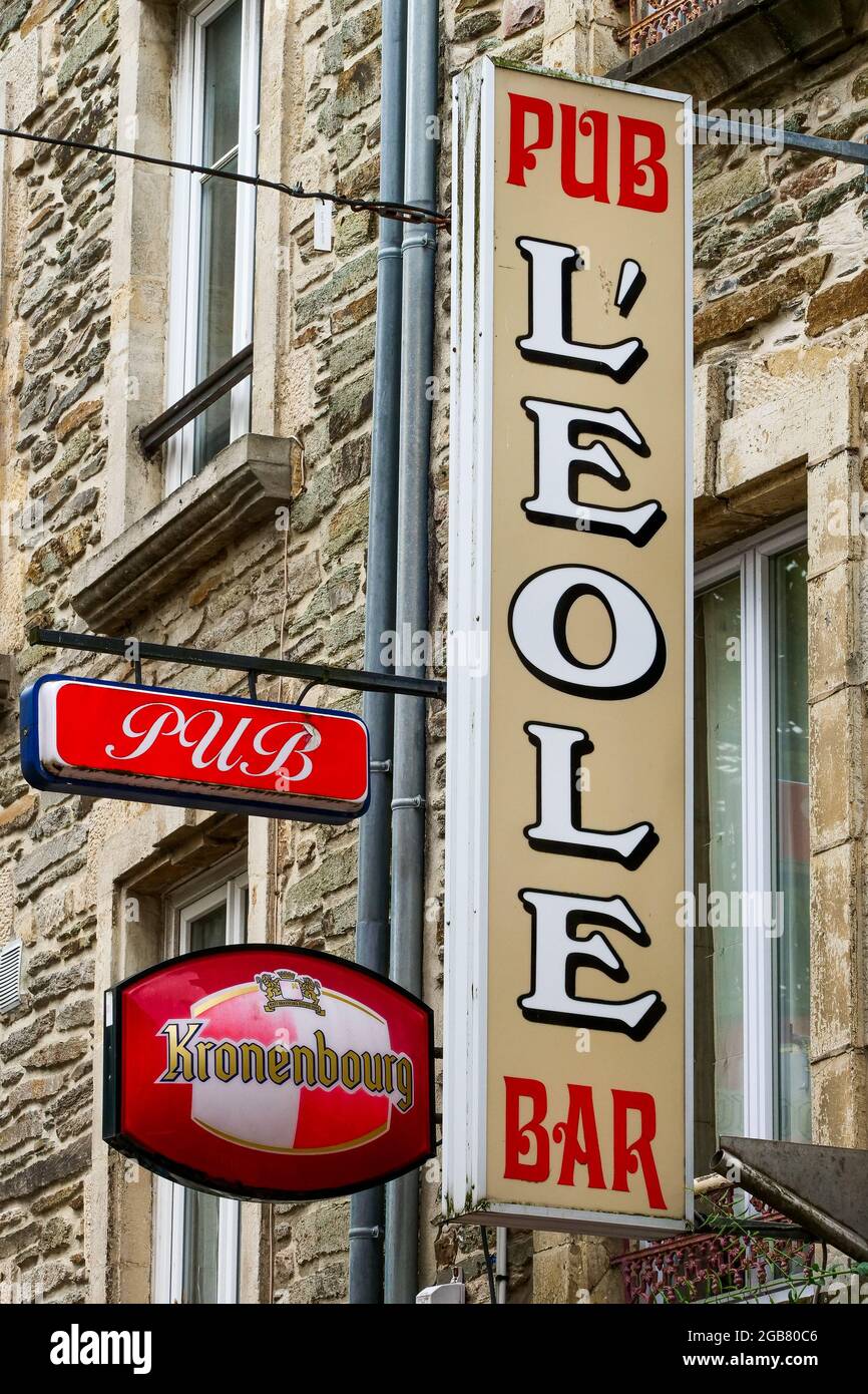 Street view with cafés and pubs, Cherbourg, Manche department, Cotentin, Normandy, France Stock