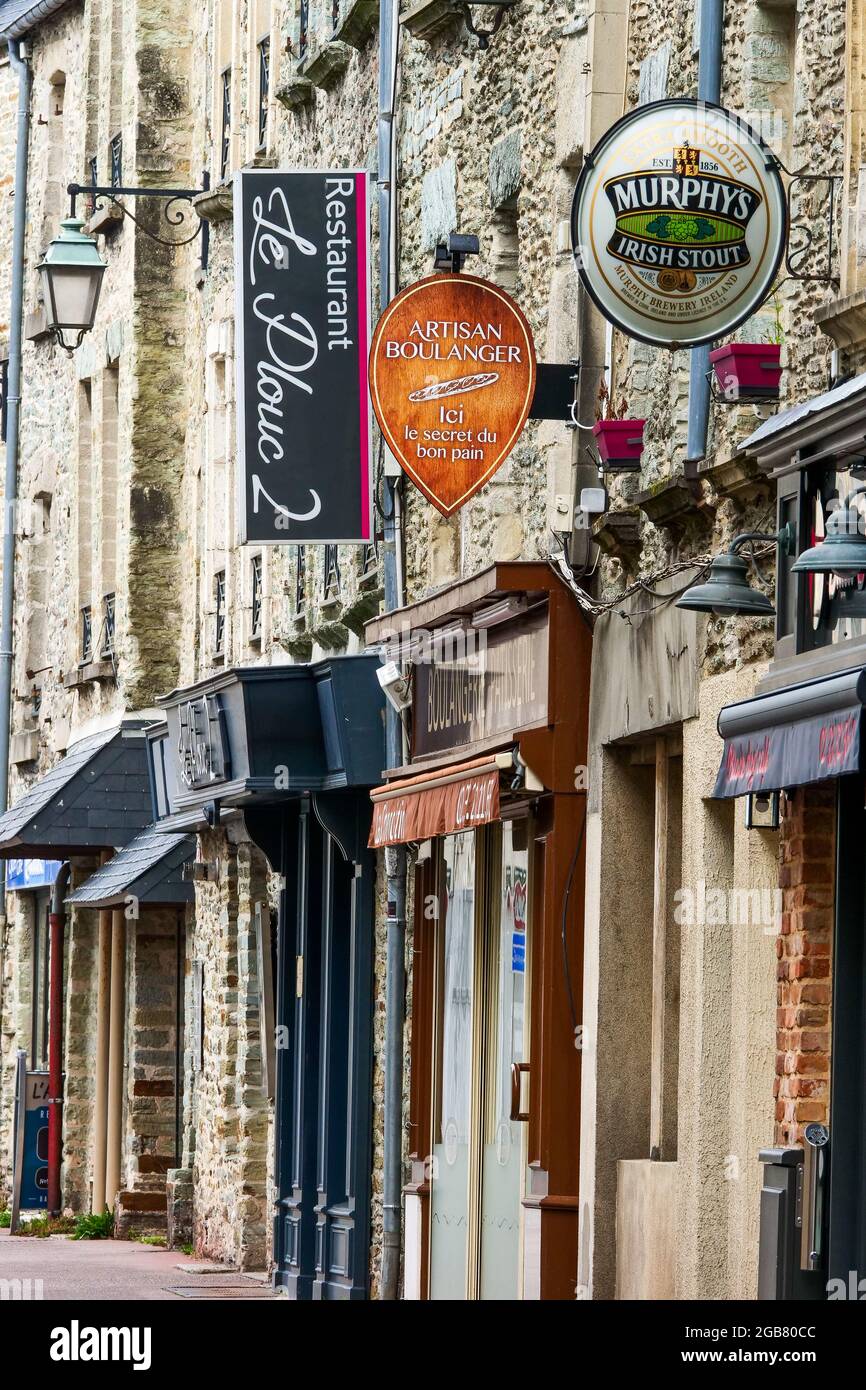 Street view with cafés and pubs, Cherbourg, Manche department, Cotentin, Normandy, France Stock