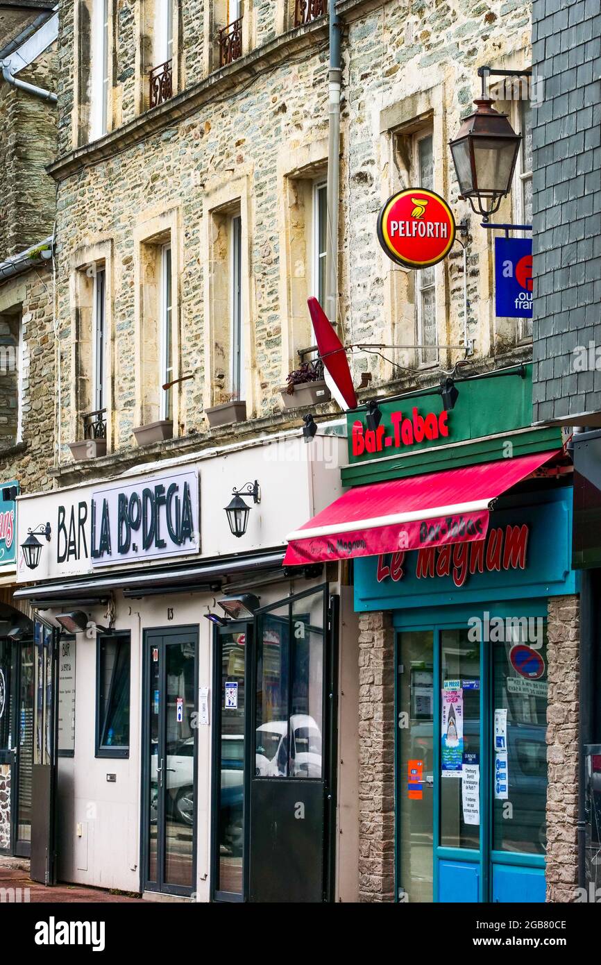 Street view with cafés and pubs, Cherbourg, Manche department, Cotentin, Normandy, France Stock