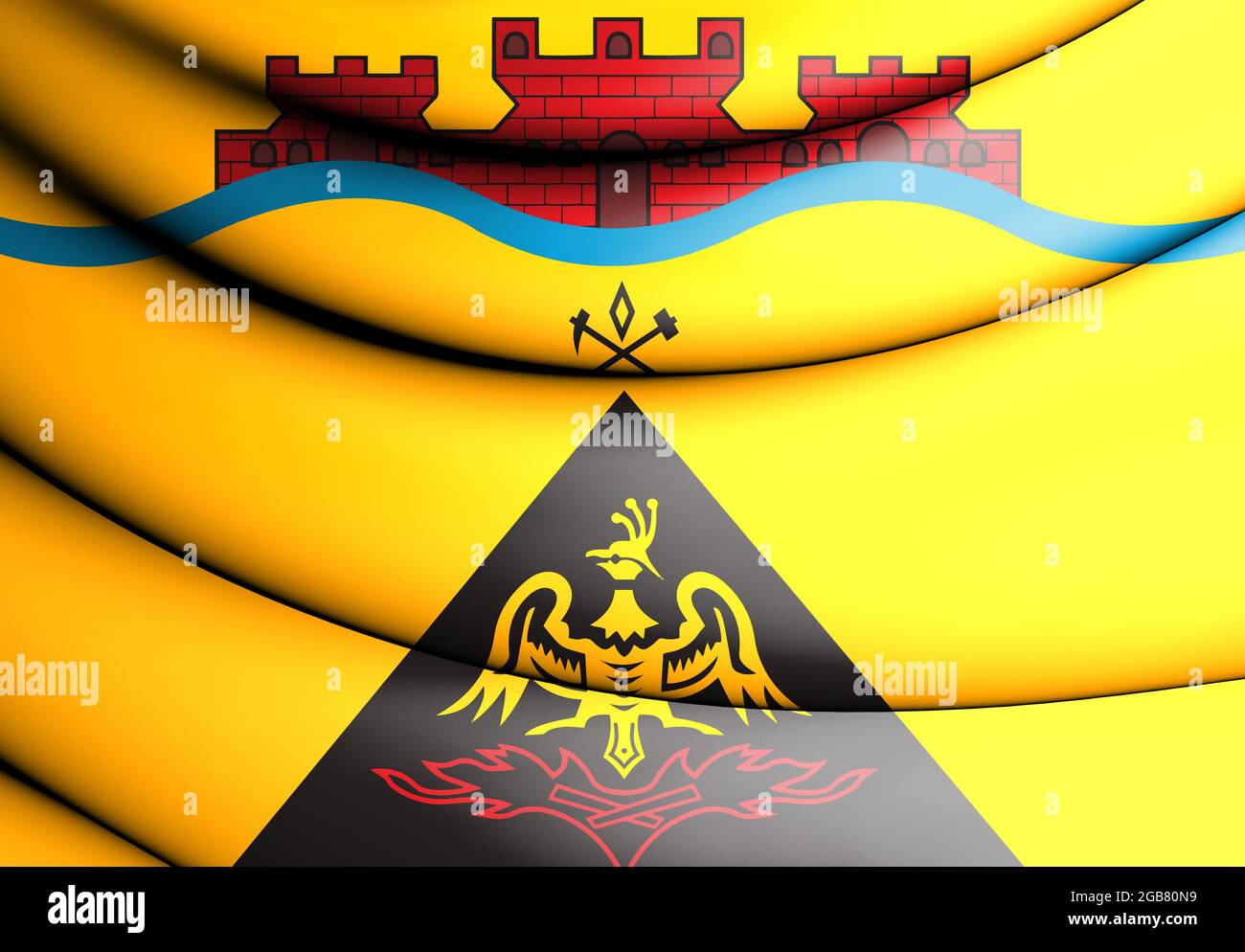 3D Flag of Shakhty (Rostov oblast), Russia. 3D Illustration. Stock Photo