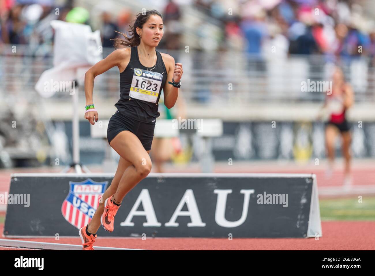 August 2, 2021: Anastacia Gonzales competes in the 17-18 Women's 800 Meter Prelims during the 2021 AAU Junior Olympic Games at George Turner Stadium in Houston, Texas. Prentice C. James/CSM Stock Photo