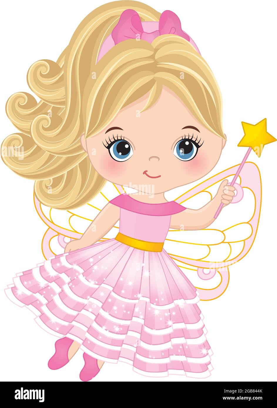 Cute Blond Fairy Girl in Pink Dress Holding Magic Wand. Vector Little Fairy  Stock Vector Image & Art - Alamy