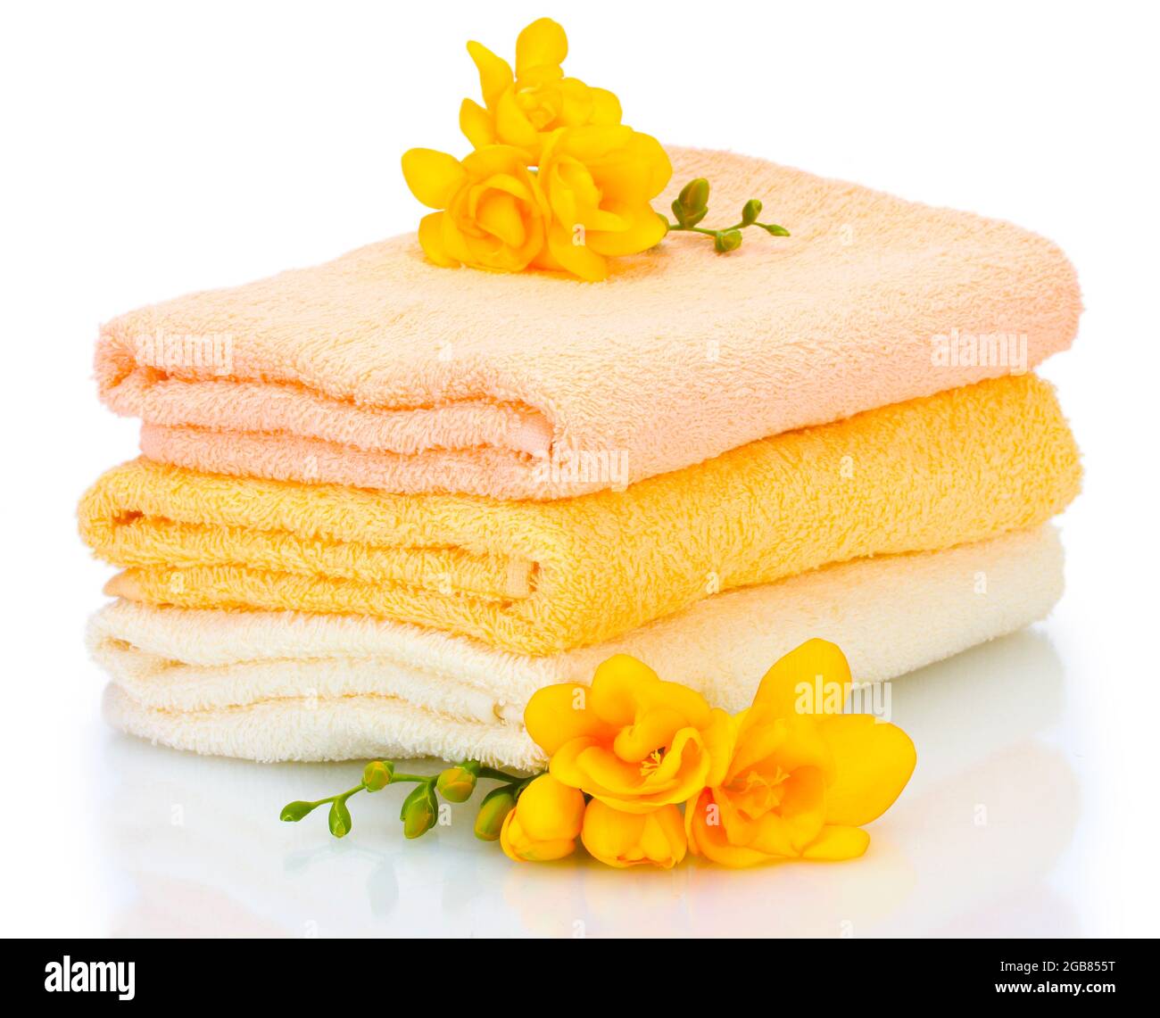 colorful towels and flowers isolated on white Stock Photo Alamy
