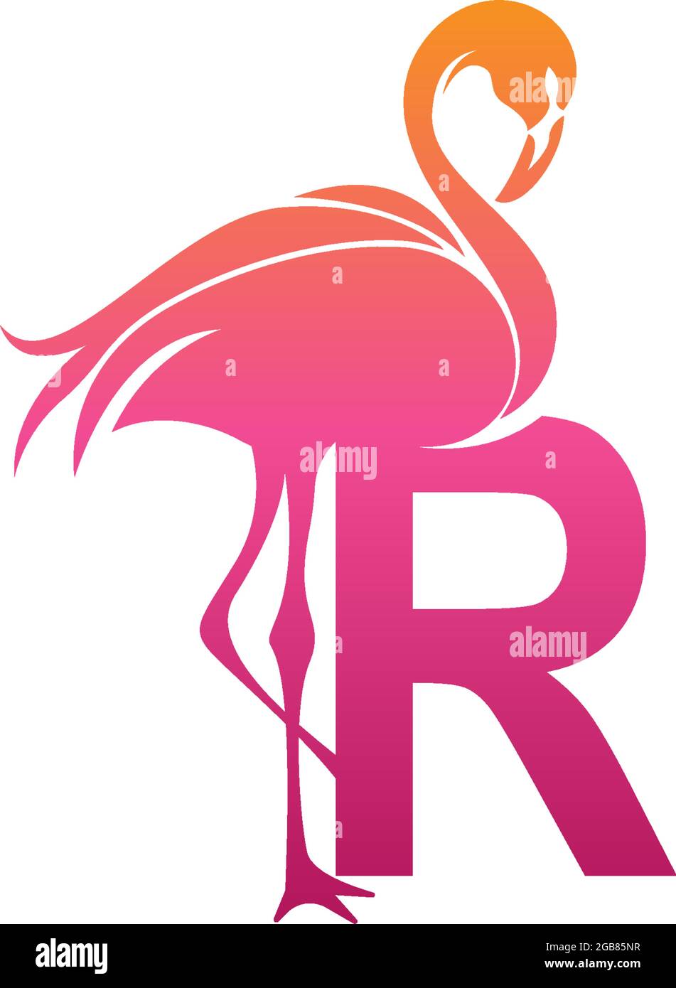 Flamingo bird icon with letter R Logo design vector template Stock ...