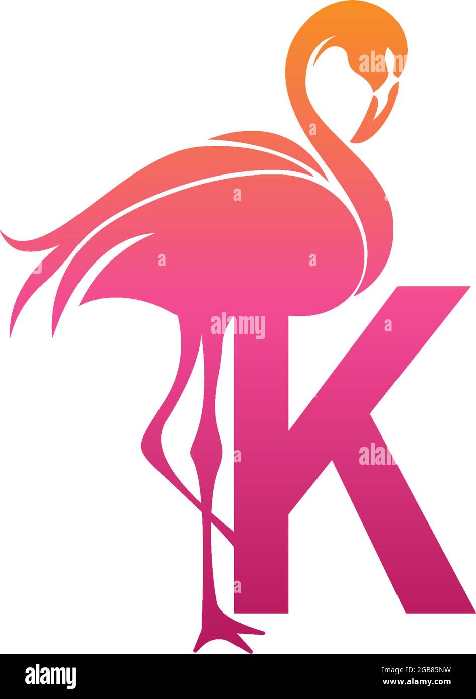 Flamingo bird icon with letter K Logo design vector template Stock Vector