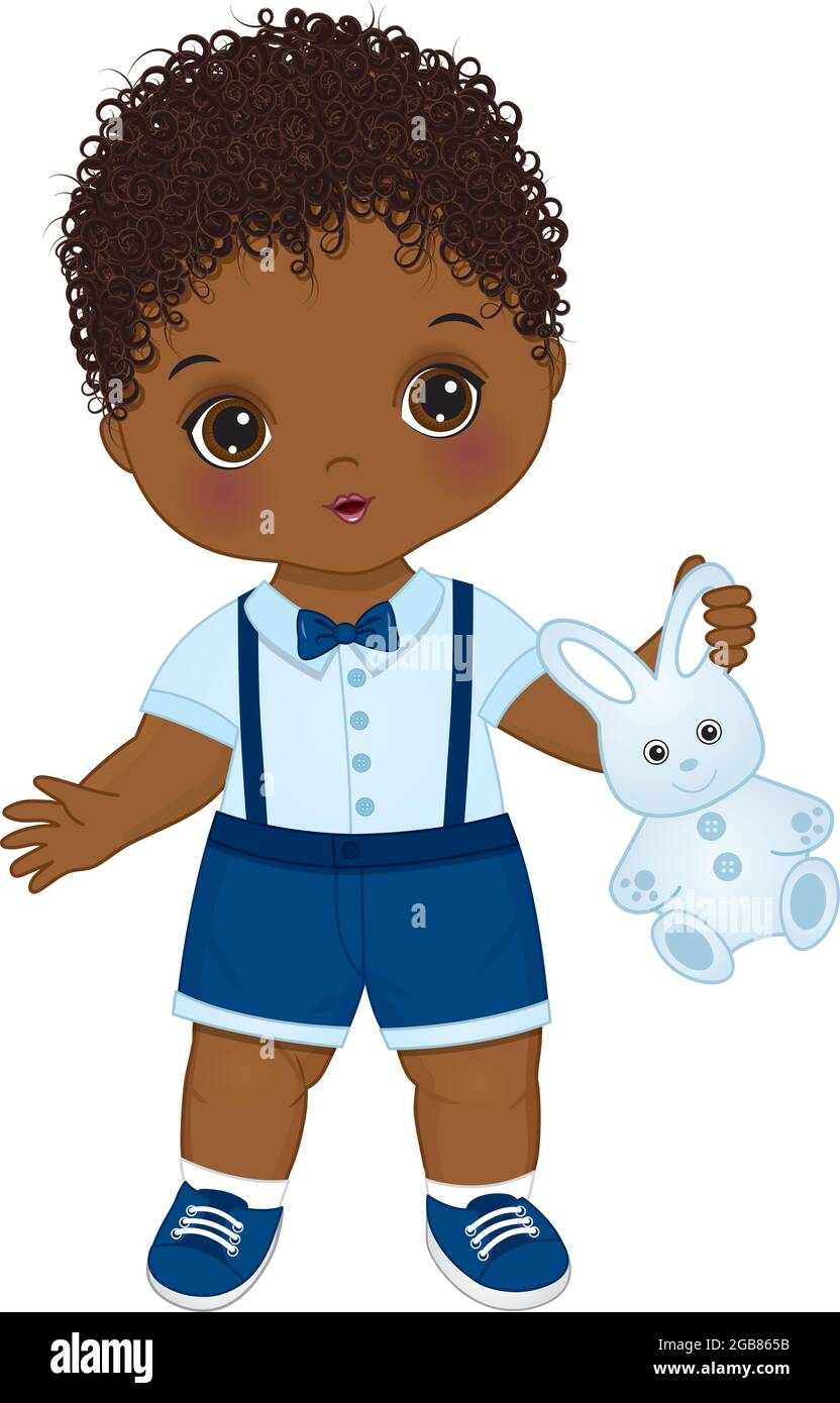 Little African American Baby Boy Holding Bunny Toy. Vector Cute Baby Boy  Stock Vector Image & Art - Alamy