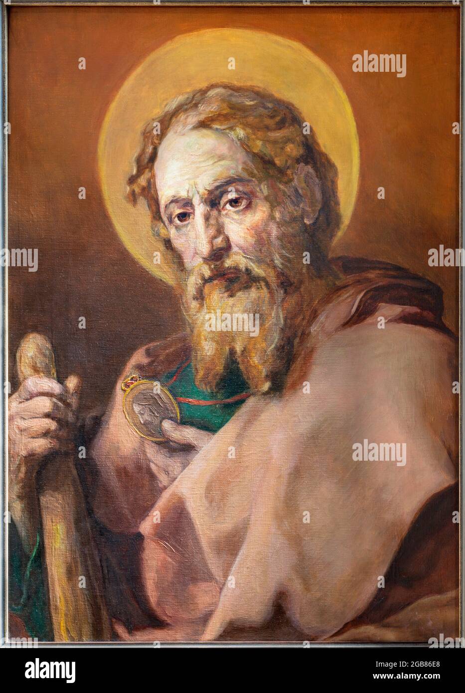 VIENNA, AUSTIRA - JULI 5, 2021: The painting of St. Jude Thaddeus of baroque st. Peter church or Peterskirche by unknown artist of 20. cent. Stock Photo