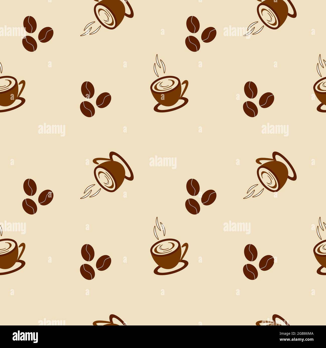 Vector seamless pattern with coffee beans and cups Stock Vector