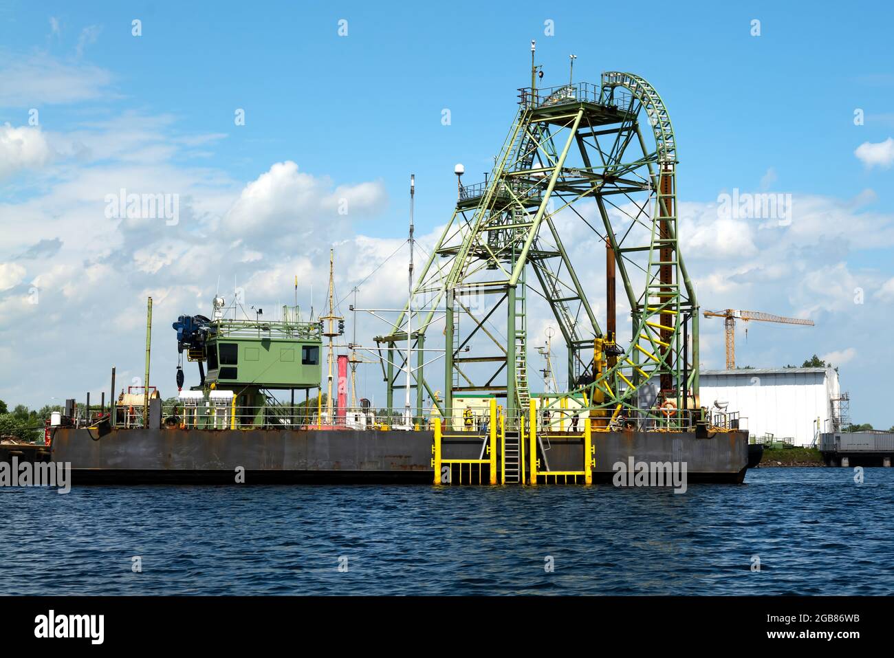Cable laying pontoon of the Boskalis fleet in the port of Wilhelmshafen. Boskalis has an extensive and versatile fleet comprising around 700 vessels a Stock Photo